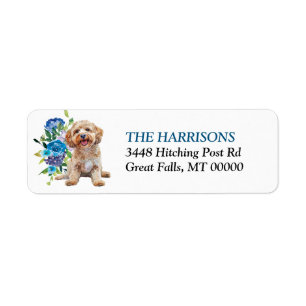 Cockapoo Dog Blue Floral Return Address Label