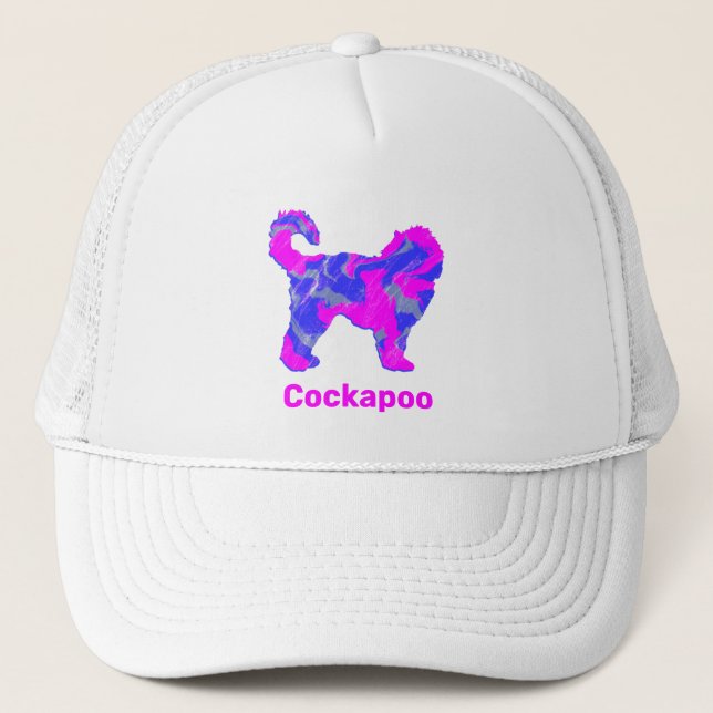 Cockapoo Dog Cute Pink Silhouette Custom Trucker Hat (Front)