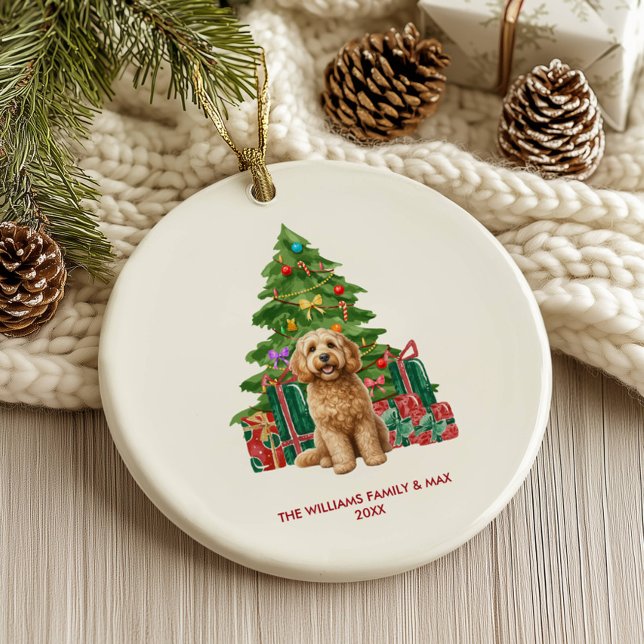 Cockapoo Dog Family Christmas Ceramic Ornament (Creator Uploaded)