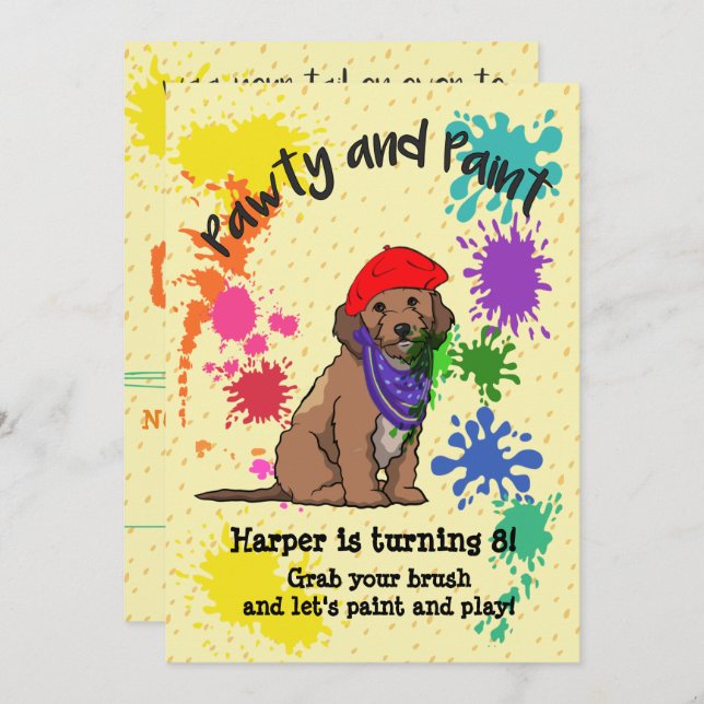 Cockapoo Dog Fun Art Birthday Party Invitation (Front/Back)