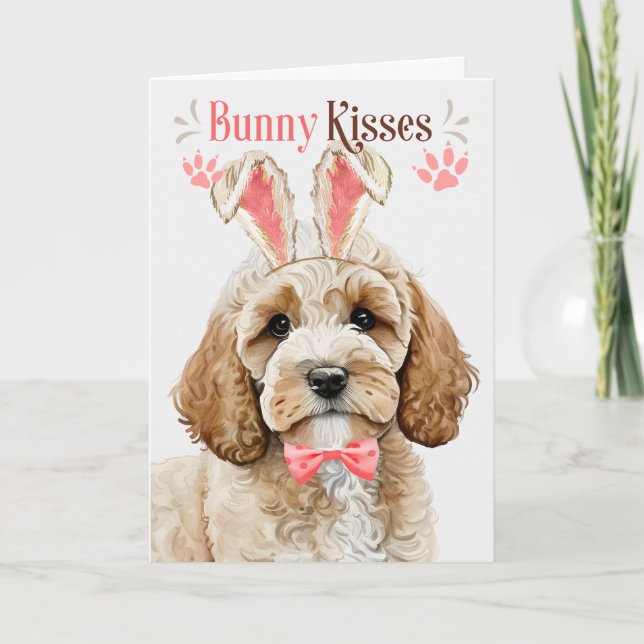 Cockapoo Dog in Bunny Ears for Easter Holiday Card (Front)