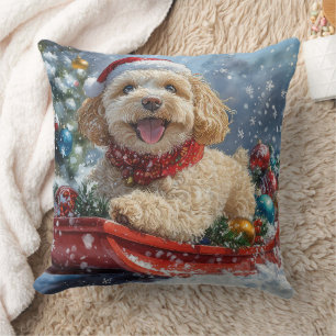 Cockapoo Dog in Sledge Let it Snow Christmas Cushion