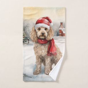 Cockapoo Dog in Snow Christmas  Bath Towel Set