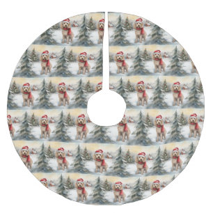 Cockapoo Dog in Snow Christmas Brushed Polyester Tree Skirt