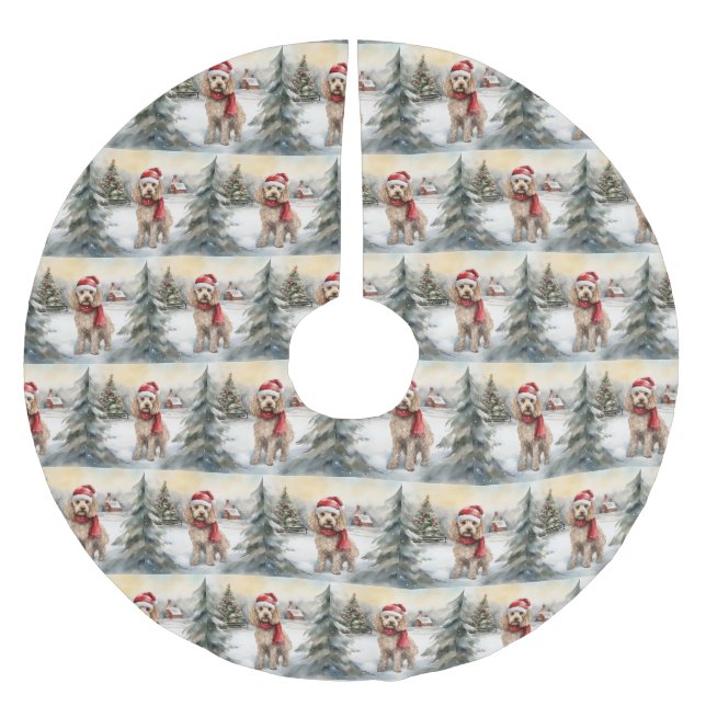 Cockapoo Dog in Snow Christmas  Brushed Polyester Tree Skirt (Front)