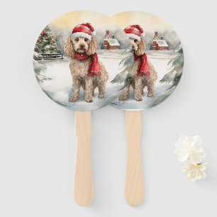 Cockapoo Dog in Snow Christmas  Hand Fan