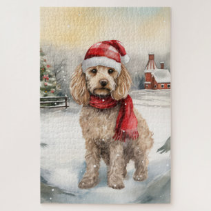 Cockapoo Dog in Snow Christmas Jigsaw Puzzle