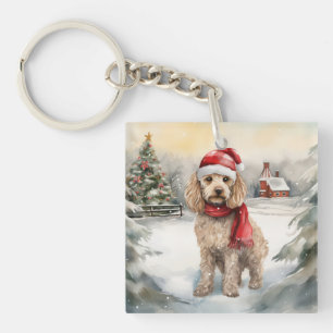 Cockapoo Dog in Snow Christmas  Key Ring