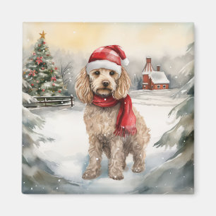 Cockapoo Dog in Snow Christmas  Magnet