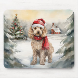 Cockapoo Dog in Snow Christmas  Mouse Pad
