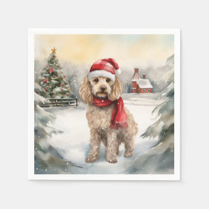 Cockapoo Dog in Snow Christmas  Napkin