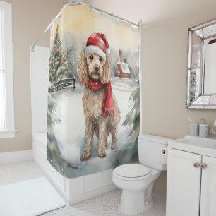 Cockapoo Dog in Snow Christmas  Shower Curtain