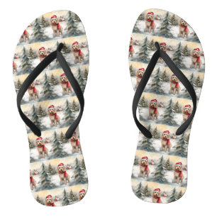 Cockapoo Dog in Snow Christmas  Thongs