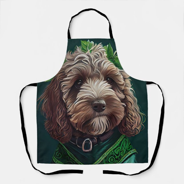 Cockapoo Dog in St. Patrick's Day Dress Apron (Front)