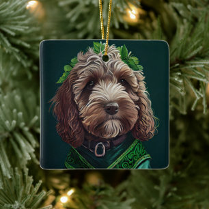 Cockapoo Dog in St. Patrick's Day Dress Ceramic Ornament