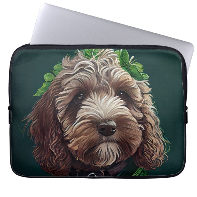 Cockapoo Dog in St. Patrick's Day Dress Laptop Sleeve (Front)