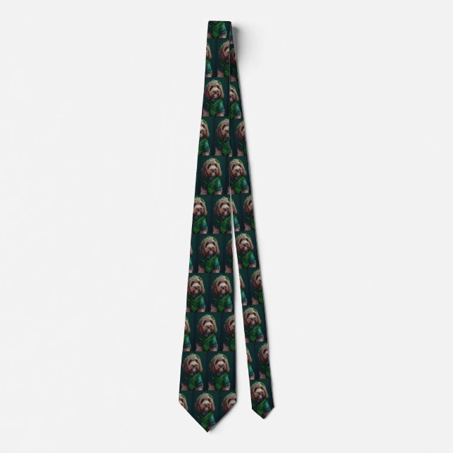 Cockapoo Dog in St. Patrick's Day Dress Tie (Front)