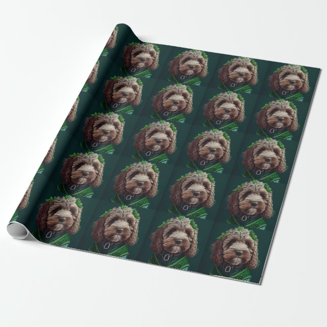 Cockapoo Dog in St. Patrick's Day Dress Wrapping Paper (Unrolled)