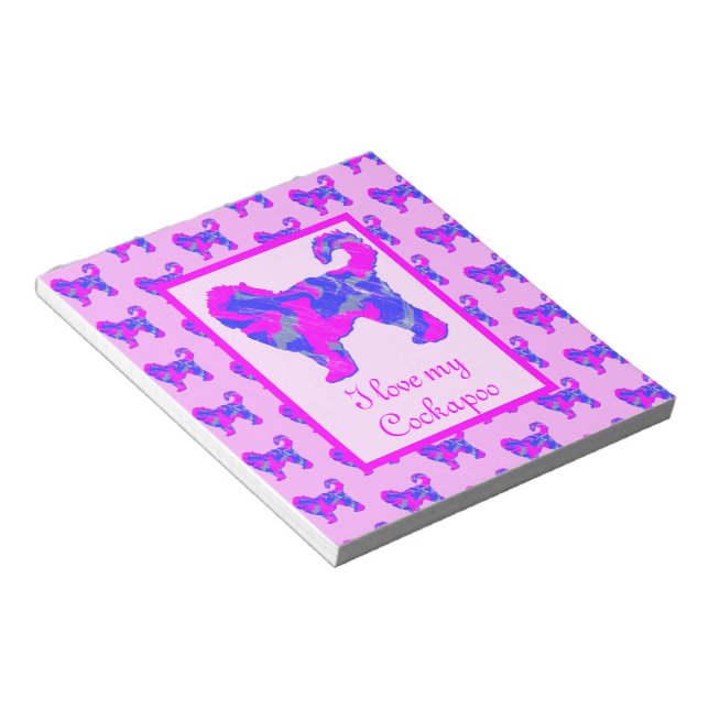 Cockapoo Dog Lover Pink & Blue Silhouette Notepad (Angled)