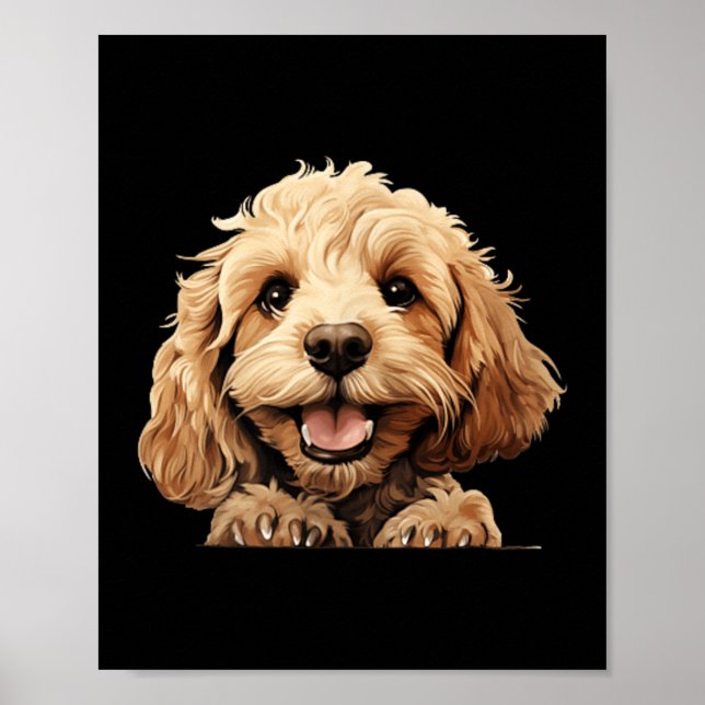 Cockapoo Dog Mum Dad Peeking Puppy Poster (Front)