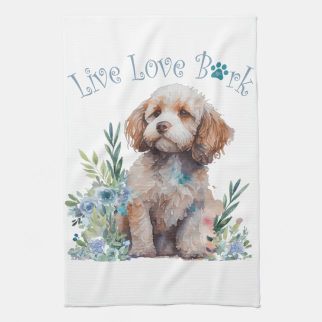 Cockapoo Dog Mum Floral Tea Towel (Vertical)