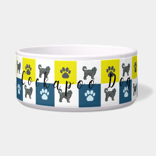 Cockapoo Dog & Paw Yellow & Blue Grid Dog Bowl