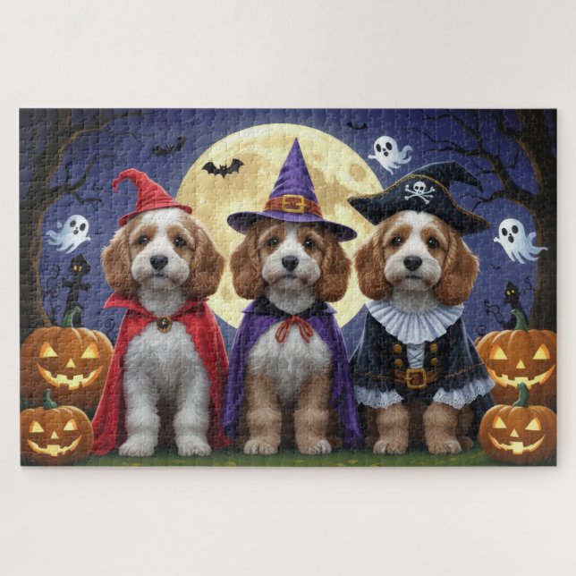 Cockapoo Dog Pumpkin Halloween Funny Jigsaw Puzzle (Horizontal)