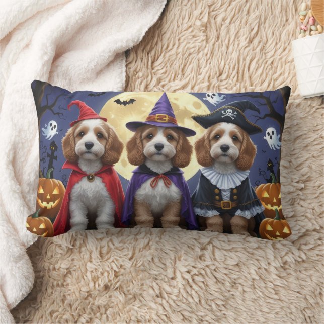 Cockapoo Dog Pumpkin Halloween Funny Lumbar Cushion (Blanket)