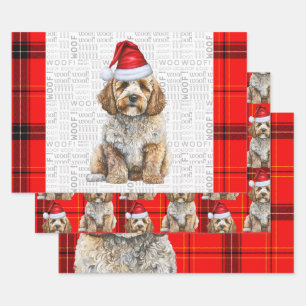 Cockapoo Dog Red Holiday Plaid Christmas Wrapping Paper Sheet