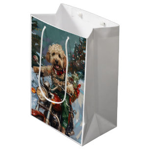 Cockapoo Dog Riding Motorcycle Christmas Medium Gift Bag