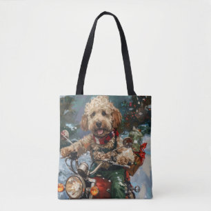 Cockapoo Dog Riding Motorcycle Christmas Tote Bag