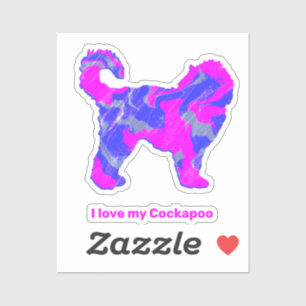 Cockapoo Dog Silhouette Crazy Hot Pink and Blue