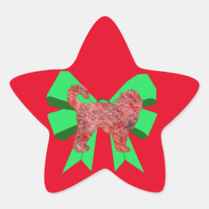 Cockapoo Dog Silhouette Green Bow Christmas Star Sticker