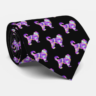 Cockapoo Dog Silhouette Purple Black Necktie