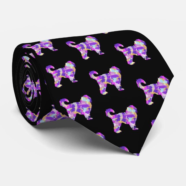 Cockapoo Dog Silhouette Purple Black Necktie (Rolled)