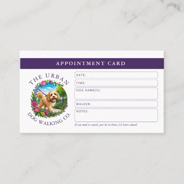 Cockapoo Dog Walker Custom Logo Appointment Card (Front)