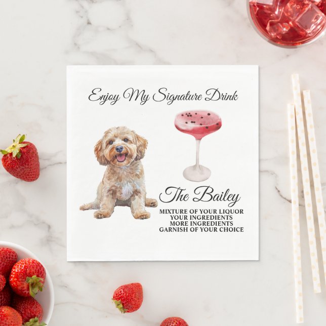 Cockapoo Dog Wedding Signature Drink Napkin (Insitu)