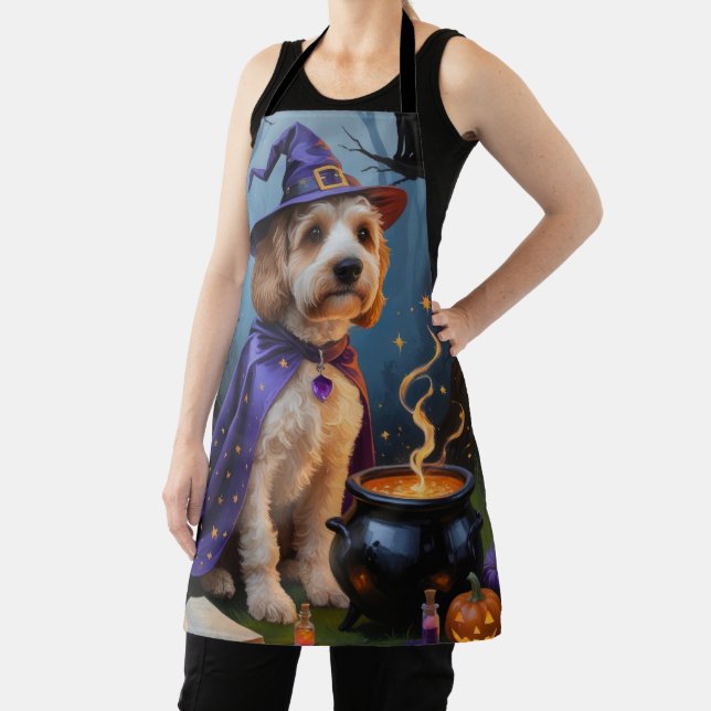 Cockapoo Dog Whimsical Halloween Painting Apron (Insitu)