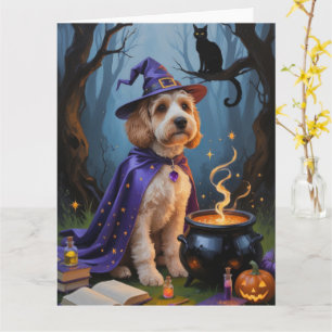 Cockapoo Dog Whimsical Halloween Painting Card