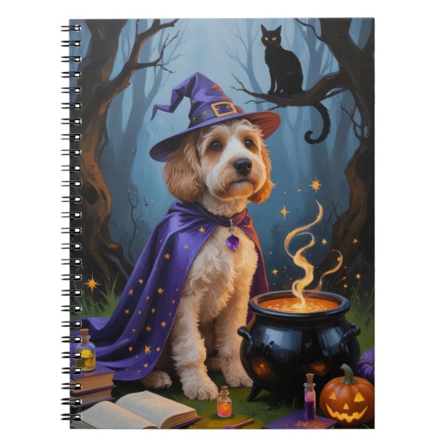 Cockapoo Dog Whimsical Halloween Painting Notebook (Front)