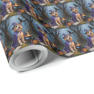 Cockapoo Dog Whimsical Halloween Painting Wrapping Paper