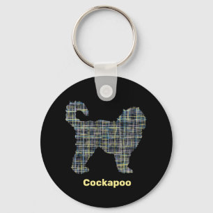 Cockapoo Dog Yellow & Black Grid Line Key Ring