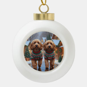 Cockapoo Dogs Christmas Snow Holiday  Ceramic Ball Christmas Ornament