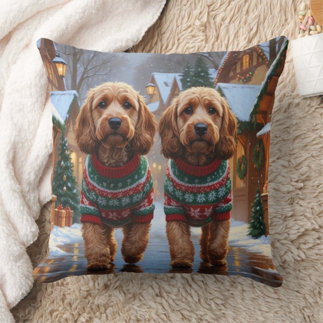Cockapoo Dogs Christmas Snow Holiday  Cushion (Blanket)