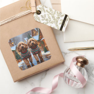 Cockapoo Dogs Christmas Snow Holiday Square Sticker