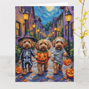 Cockapoo Dogs Trick-or-Treating Halloween Costume Card