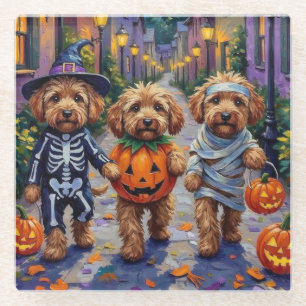 Cockapoo Dogs Trick-or-Treating Halloween Costume Glass Coaster