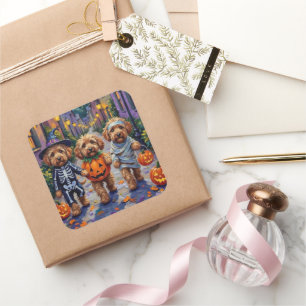 Cockapoo Dogs Trick-or-Treating Halloween Costume Square Sticker