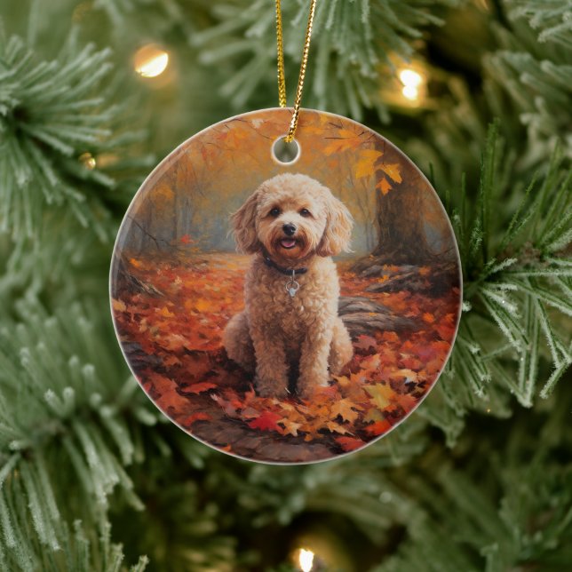 Cockapoo in Autumn Leaves Fall Inspire Ceramic Ornament (Tree)