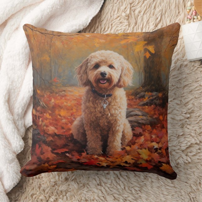 Cockapoo in Autumn Leaves Fall Inspire Cushion (Blanket)